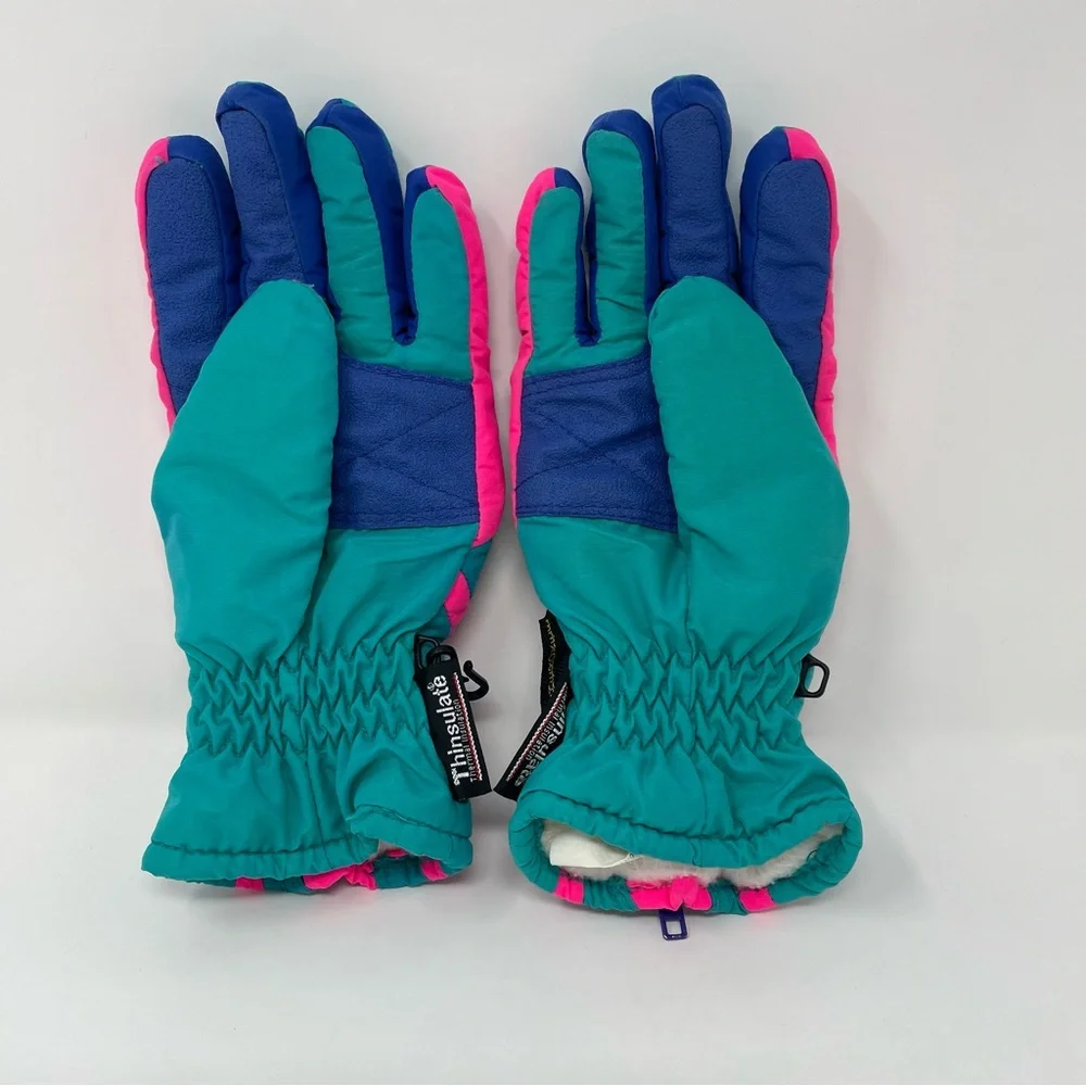 Vtg Thinsulate Cherokee Girl's Ski Gloves Snow Retro Neon Blue Pink Green Sz 7